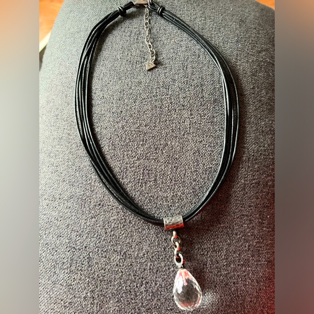 Silpada Black Multi-Strand Necklace with Clear Teardrop Pendant